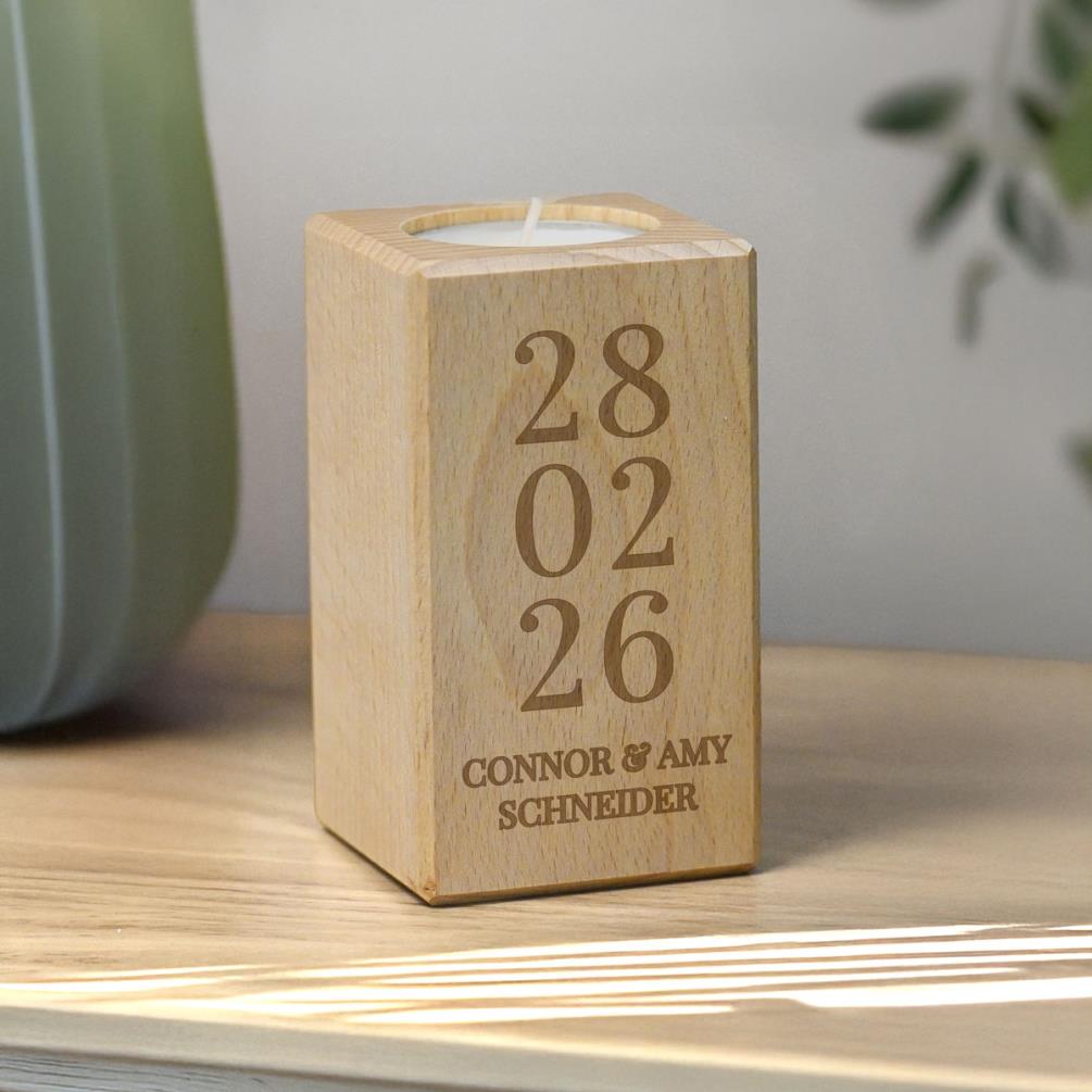 Personalised Anniversary Date Wooden Tealight Holder Extra Image 1